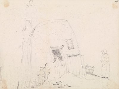 Skitse af en kvinde nær et sommerhus af Capt. Thomas Hastings