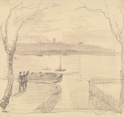 Skitseret udsigt fra East Cowes, West Cowes i det fjerne af Capt. Thomas Hastings