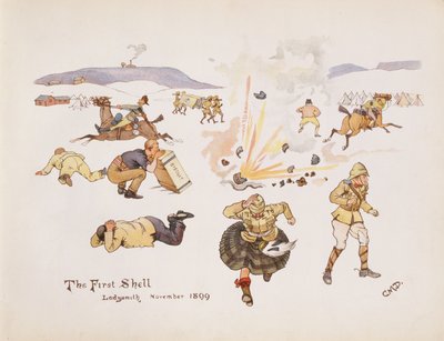 The First Shell, Ladysmith, 1899, fra The Leaguer of Ladysmith, 1900 af Captain Clive Dixon