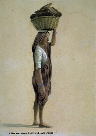 En Mahratta-kvinde med brændstof (ooplees), Indien af Captain Cornelius Francis James