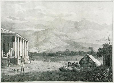 The Seremoogy, eller Streemoogy, Pass, Neelgherry Mountains, plade 1 fra View of the Neilgherries, eller Blue Mountains of Coimbetoor, Southern India af kaptajn McCurdy, udgivet 1830 af Captain E. A. after McCurdy