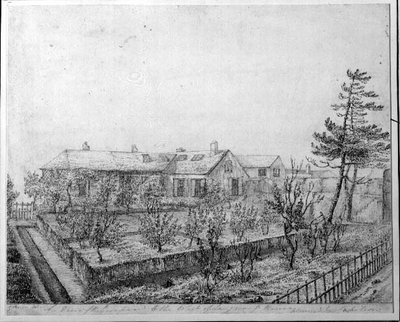 En udsigt over frugthaven vest for Longwood House på øen St. Helena, ca. 1821 af Captain G. Rotton
