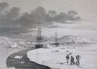 Indsejlingen til Winter Island, oktober 1821, fra Journal of a Second Voyage for the Discovery of a North West Passage from the Atlantic to the Pacific udført i årene 1821-22-23, af William Edwar af Captain George Francis Lyon