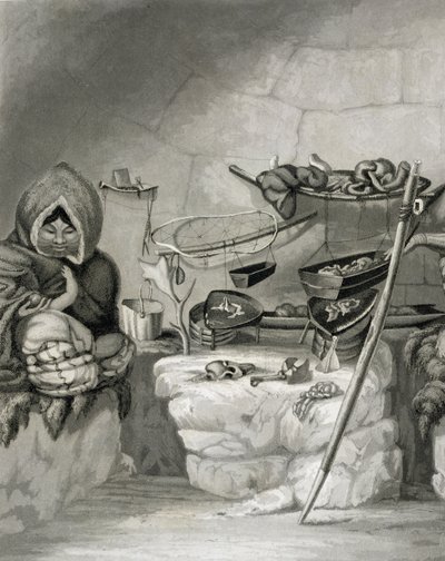 Interiør af en eskimo snehytte, Winter Island 1822, indgraveret af Edward Francis Finden (1791-1857) pub. af John Murray, 1824 af Captain George Francis Lyon