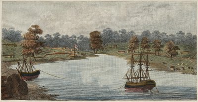 Sydney Cove, 1788 (håndfarvet kobberstik) af Captain John Hunter