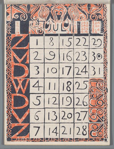 Kalenderblatt Juli 1900 af Carel Adolph Lion Cachet