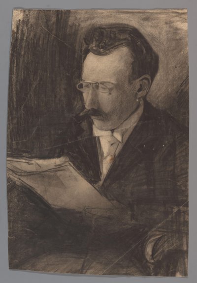 Portræt af en mand, der læser af Carel Adolph Lion Cachet