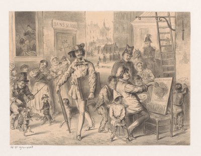 Kunstner går ned ad gaden Aristokrati og demokrati i kunst (titel på objekt) Tydspiegel Fantasy No. 2 (serietitel) af Carel Christiaan Antony Last (attributed to)