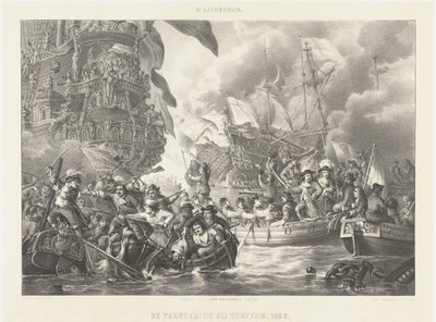 Rejsen til Chatham og erobringen af ​​Royal Charles, 1667 Erobringen ved Chattam. 1666 (titel på objekt) af Carel Christiaan Antony Last