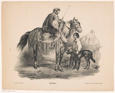 Adelsmand til hest og tiggerdreng Pictura (serietitel på objekt) af Carel Christiaan Antony Last