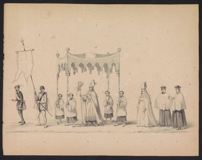 Masquerade of the Utrecht Students, 1846 (Tavle 10) Afbildning af den udklædte procession, der forestiller Filip II, Prins af Spaniens procession i Utrecht, 3. oktober 1549, afholdt 17. juni 1846 af H.H. Studerende fra Utrechtsche af Carel Christiaan Antony Last