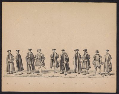 Masquerade of the Utrecht Students, 1846 (plade 19) Afbildning af den udklædte procession, der forestiller Filip II, Prins af Spaniens procession i Utrecht, 3. oktober 1549, afholdt 17. juni 1846 af H.H. Studerende fra Utrechtsche af Carel Christiaan Antony Last