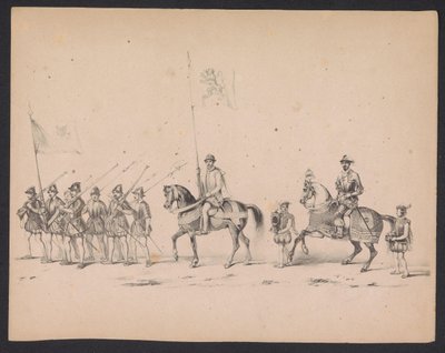 Masquerade of the Utrecht Students, 1846 (Tavle 2) Afbildning af den udklædte procession, der forestiller Filip II, Prins af Spaniens procession i Utrecht, 3. oktober 1549, afholdt 17. juni 1846 af H.H. Studerende fra Utrechtsche af Carel Christiaan Antony Last