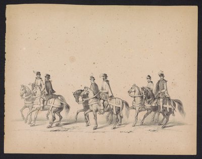 Masquerade of the Utrecht Students, 1846 (plade 5) Afbildning af den udklædte procession, der forestiller Filip II, Prins af Spaniens procession i Utrecht, 3. oktober 1549, afholdt 17. juni 1846 af H.H. Studerende fra Utrechtsche af Carel Christiaan Antony Last
