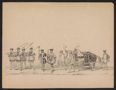 Masquerade of the Utrecht Students, 1846 (Tavle 7) Afbildning af den udklædte procession, der forestiller Filip II, Prins af Spaniens procession i Utrecht, 3. oktober 1549, afholdt 17. juni 1846 af H.H. Studerende fra Utrechtsche af Carel Christiaan Antony Last