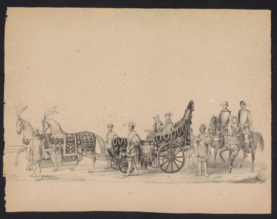 Masquerade of the Utrecht Students, 1846 (Plade 8) Afbildning af den udklædte procession, der forestiller Filip II, Prins af Spaniens procession i Utrecht, 3. oktober 1549, afholdt 17. juni 1846 af H.H. Studerende fra Utrechtsche af Carel Christiaan Antony Last