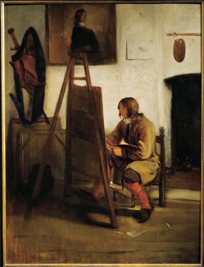Ung maler i sit atelier (maleri på lærred) af Carel Fabritius