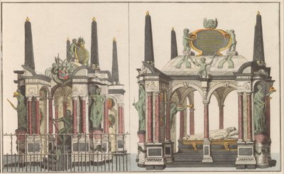 Praalgraf van Willem van Oranje i Delft, ca. 1790 Kongefamiliens superb mausoleum i den store kirke i Delft / Det samme taget fra nordsiden (titel på objekt) af Carel Frederik Bendorp (I) (possibly)