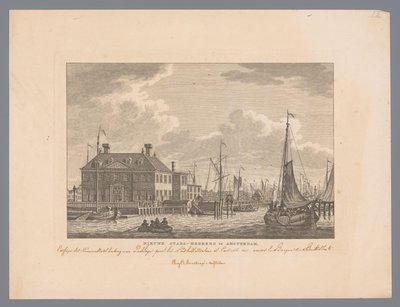 Udsigt over Nieuwe Stadsherberg på IJ i Amsterdam Ny bykro i Amsterdam (titel på objekt) af Carel Frederik Bendorp (I)