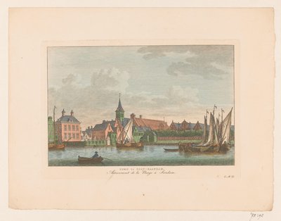 Udsigt over kirken i East Zaandam Kirke i East Zaandam / Arrivement de la Barge à Sardam (titel på objekt) af Carel Frederik Bendorp (I)
