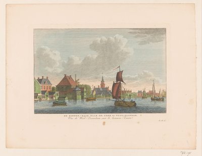 Udsigt over landsbyen Westzaandam set over vandet Binnen-Zaan til kirken i West-Zaandam / Vue de West-Zaandam sur le Binnen-Zaan (titel på objekt) af Carel Frederik Bendorp (I)