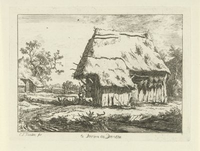 Hyrde ved en fårefold Te Drown in Drenthe (titel på objekt) Landskaber (1-6) (serietitel) af Carel Lodewijk Hansen