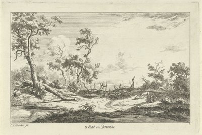 Jæger i et landskab Te Eext i Drenthe (titel på objekt) Landskaber (A-F) (serietitel) af Carel Lodewijk Hansen