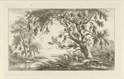 Fisker i et flodlandskab Landskaber (a-f) (serietitel) af Carel Lodewijk Hansen