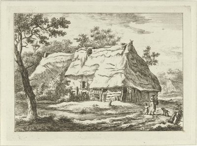 Kvinde med barn på en gård Landskaber (1-6) (serietitel) af Carel Lodewijk Hansen