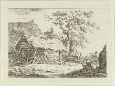 Siddende figur ved en lade Landskaber (1-6) (serietitel) af Carel Lodewijk Hansen
