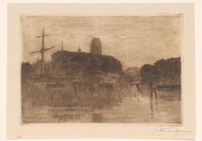 Udsigt over Nieuwe Haven i Dordrecht om natten af Carel Nicolaas Storm van 