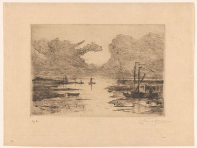 Havn i Bergen op Zoom ved lavvande Bergen op Zoom (original titel) Sketching in Holland (original serietitel) af Carel Nicolaas Storm van 