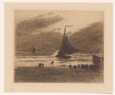 Indkommende fiskerbåd på stranden af Carel Nicolaas Storm van 