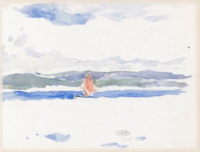 Udsigt over havet med båd (?) af Carel Nicolaas Storm van 
