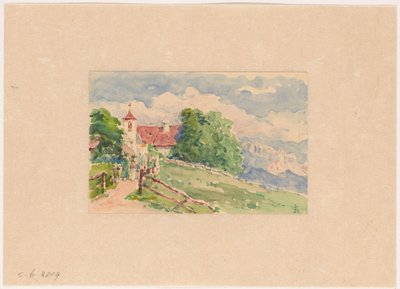 Oberbozen, en smal vej fører til en kirke på en bjergskråning af Carel Nicolaas Storm van 