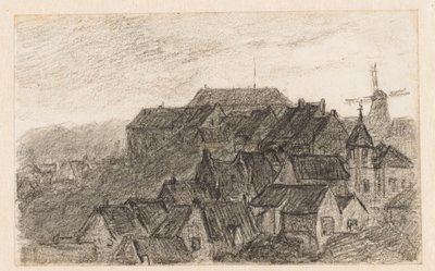 Bybillede på Kleve med vindmølle af Carel Nicolaas Storm van 