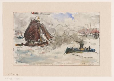 Turbulent vand ud for Hamborgs havn af Carel Nicolaas Storm van 