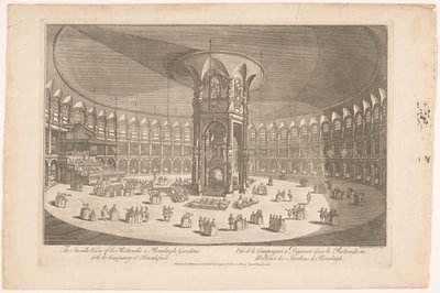 Udsigt over det indre af Rotunda i Ranelagh Gardens i London med en gruppe, der spiser et måltid Det indvendige billede af Rotunda i Renelagh Gardens med selskabet til morgenmad (titel på objekt) af Carington Bowles