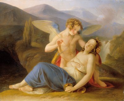 Psyche vækkes af besvimelse af Amors pil af Carl Agricola