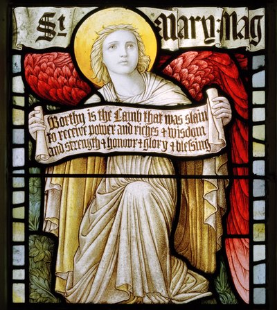 Betws Bledrws, St Bledrws, Shrigley & Hunt (1873-1982), Carl Almquist, Angel With Scroll, 1886 af Carl Almquist