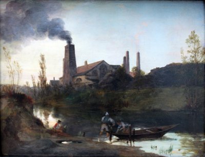 Tysk: "Walzwerk Neustadt-Eberswalde" eller "Valsemøllen nær Eberswalde" Valsemøllen Neustadt-Eberswalde af Carl Blechen