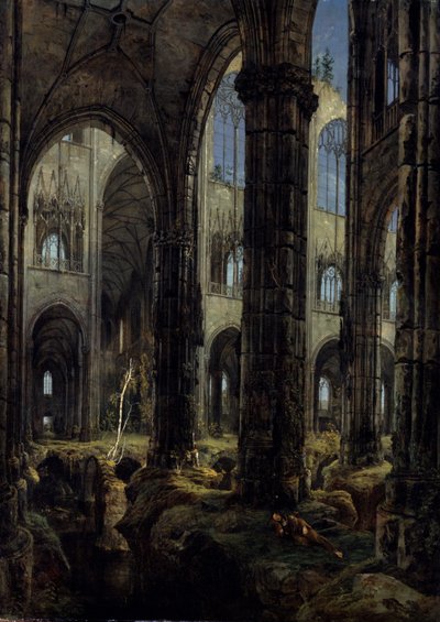Gotiske kirkeruiner, 1826 af Carl Blechen