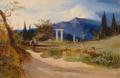 Siciliansk landskab i aftenstemning af Carl Blechen