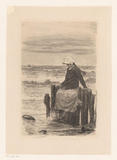 Dame sidder på en mole ved vandet af Carl Bloch