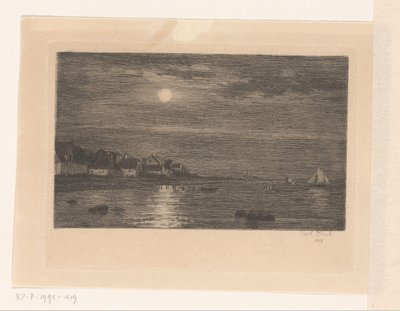 Landsby på vandet, ved måneskin af Carl Bloch