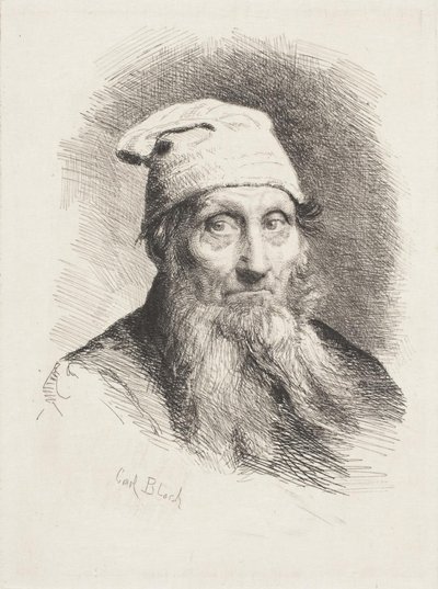 En gammel mand med hue. Brystbillede af Carl Bloch