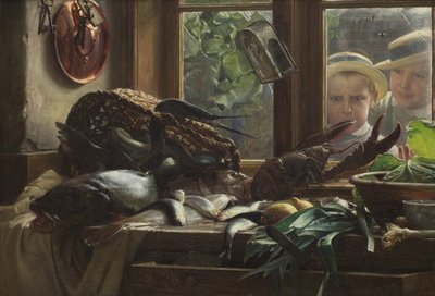 Stilleben med fisk af Carl Bloch