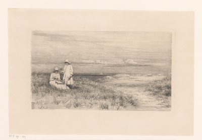 Kvinde og pige i klitter af Carl Bloch