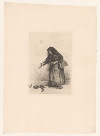Kvinde fodrer fugle af Carl Bloch