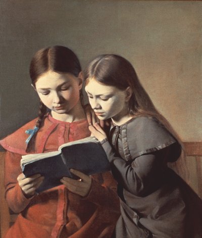 Kunstnerens søstre Signe og Henriette læser en bog, 1826 af Carl Christian Constantin Hansen